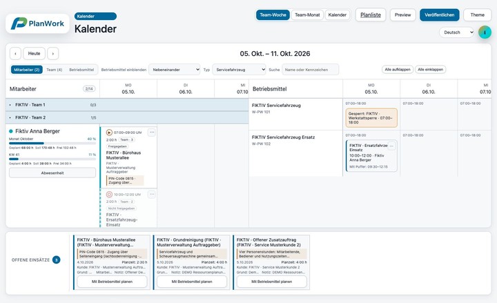PlanWork Kalender mit der Objektserie des fiktiven Gebäudeservice